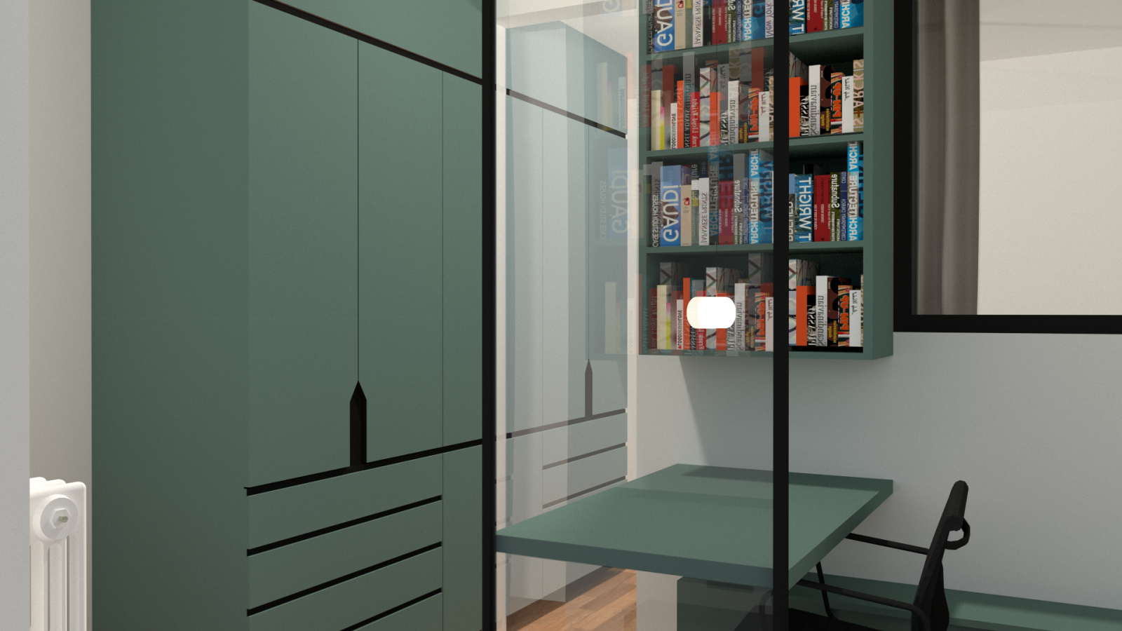 Visuels 3D de l'aménagement d'une chambre pour adolescents