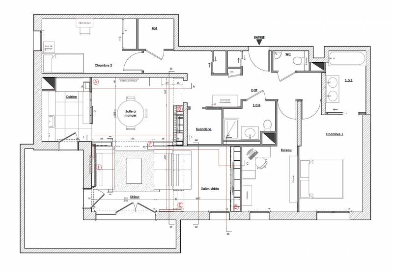 Plan d'aménagement salle à manger et salon