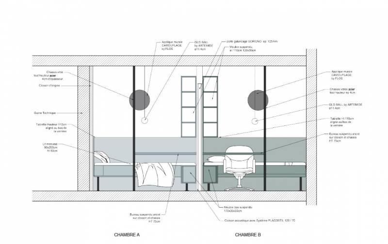 Détail technique de l'aménagement d'une chambre pour deux adolescents à Paris