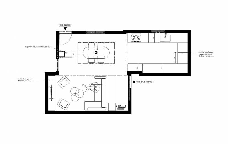 Plan d'aménagement d'une pièce de vie à Eze